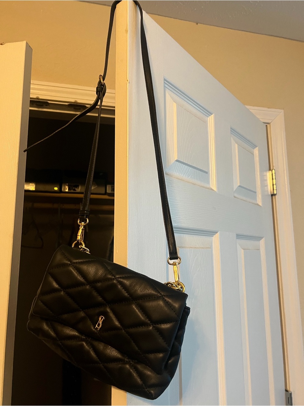 Steve Madden Black Quilted Crossbody Bag with Gold Hardware